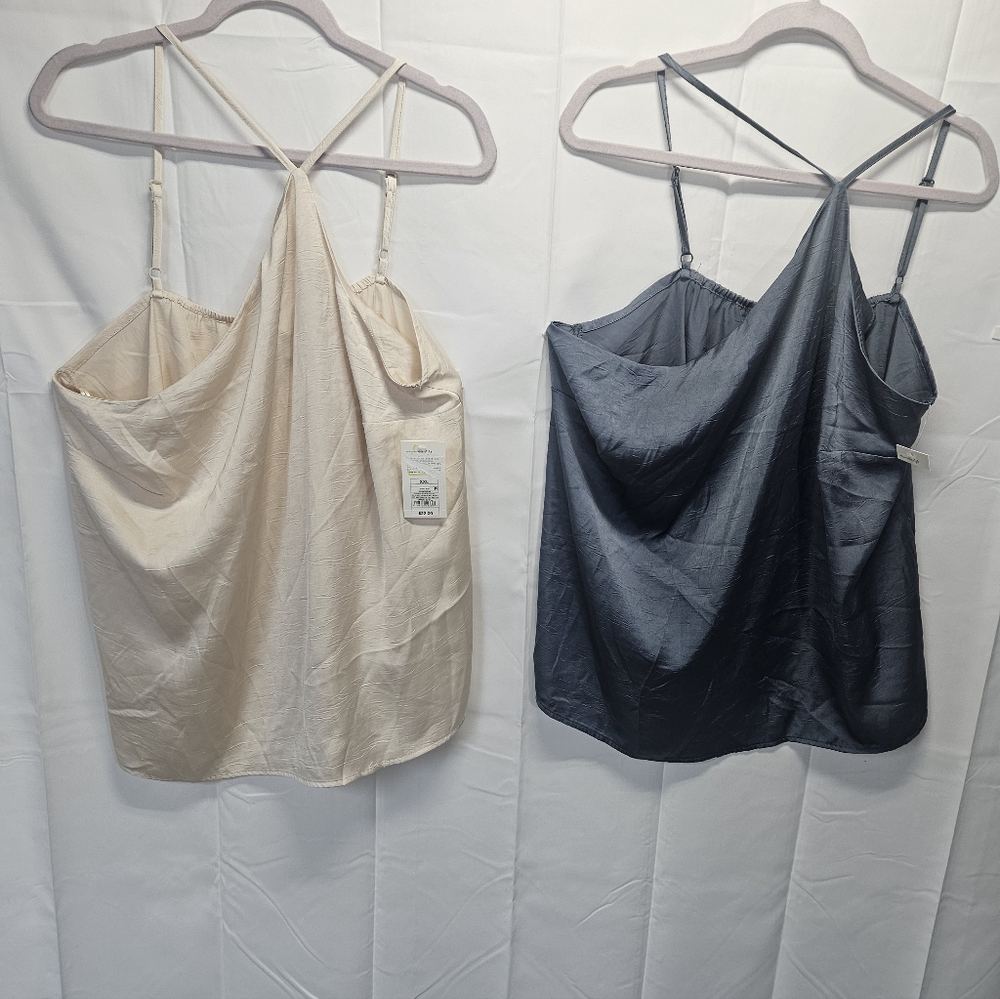 Elegant Women's Spaghetti Strap Cami Tops - Cream and Blue NWT